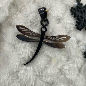 Dragonfly Pendant Stainless Steele Silver & Black with CZ beautiful